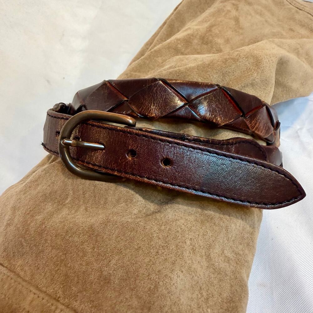 Vintage Made in Argentina Full Grain Cowhide Braided Leather Belt Dark Brown 38